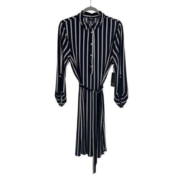 Jones New York Navy and White Striped Belted Shirt Dress Size 16 - Picture 1 of 9